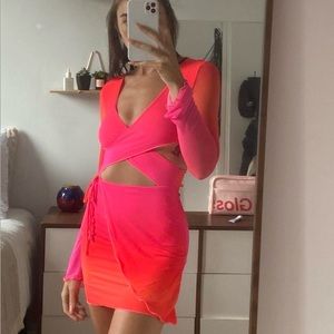 Tiger Mist hot pink cut out body con dress